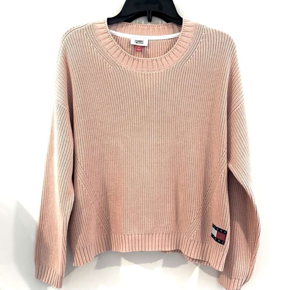 Tommy Hilfiger Size M Jeans Sweater Peach Pink Cotton Blend Retail $78